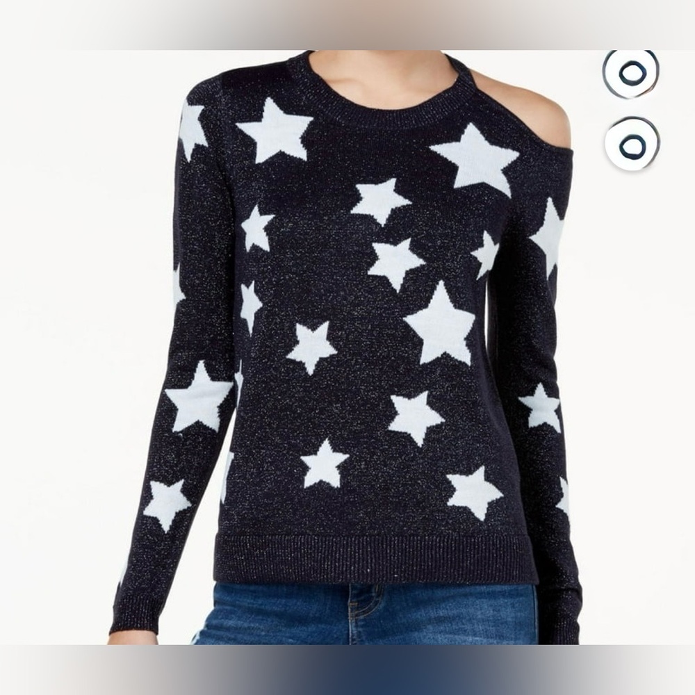 Ohmg Juniors Star Print Metallic Sweater Navy
M